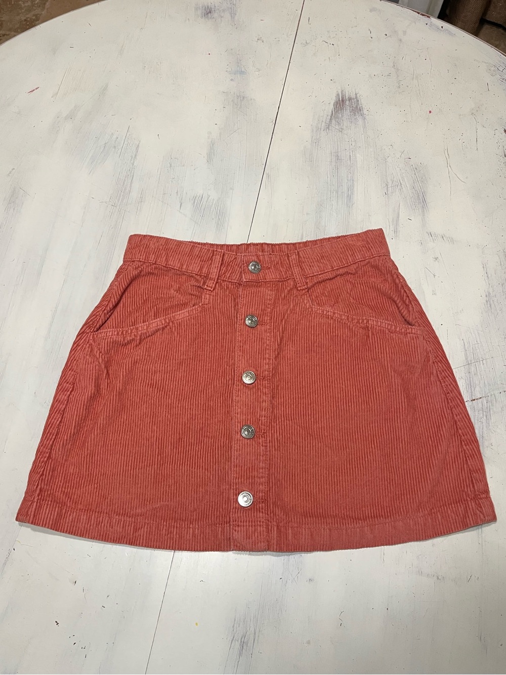 Free People Ray High Rise Corduroy Mini Skirt Button Fly Sz 4